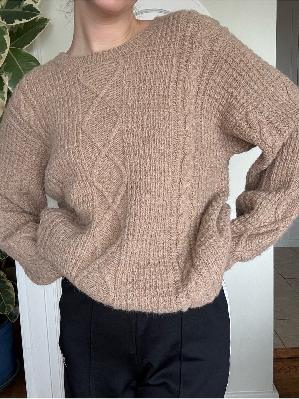 Vintage Light Brown Cable-Knit Sweater